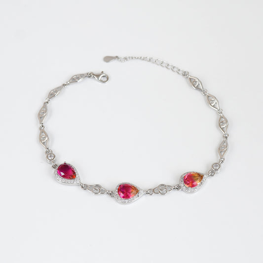 Ruby Drop Shaped Silver bracelet