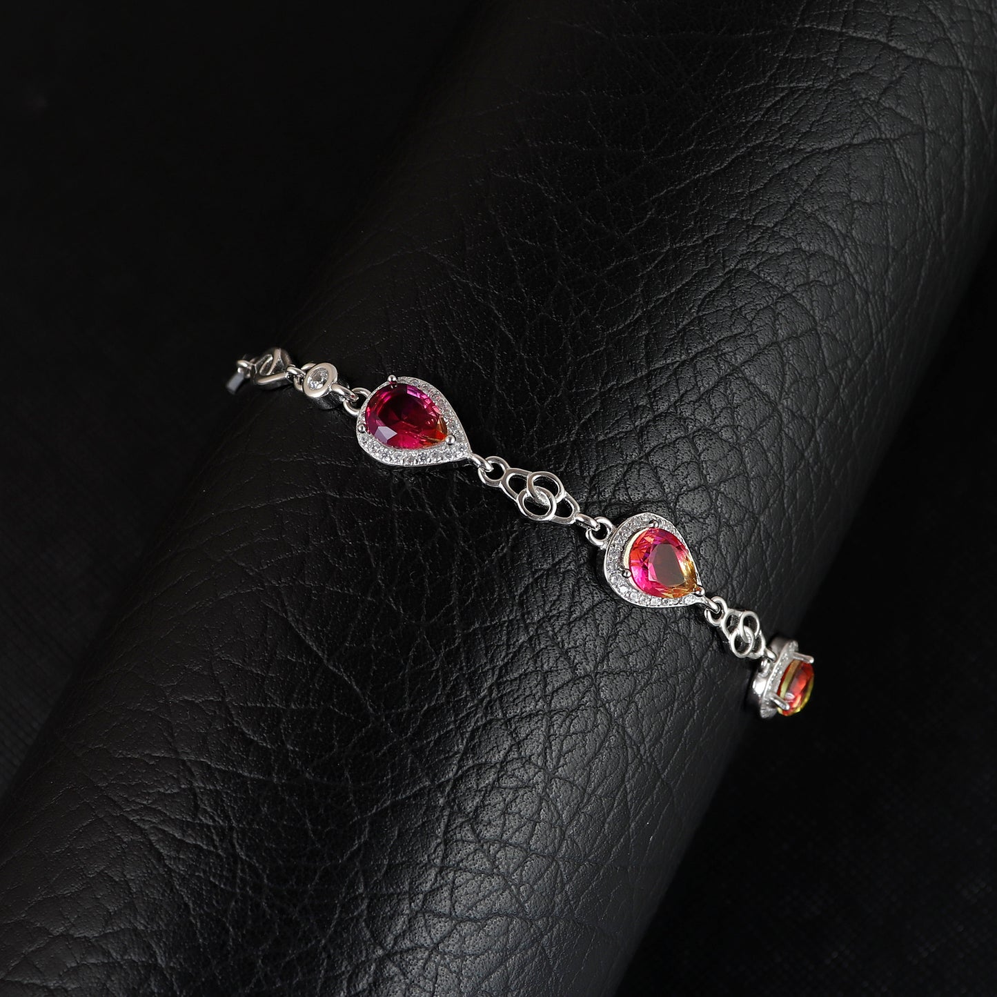 Ruby Drop Shaped Silver bracelet
