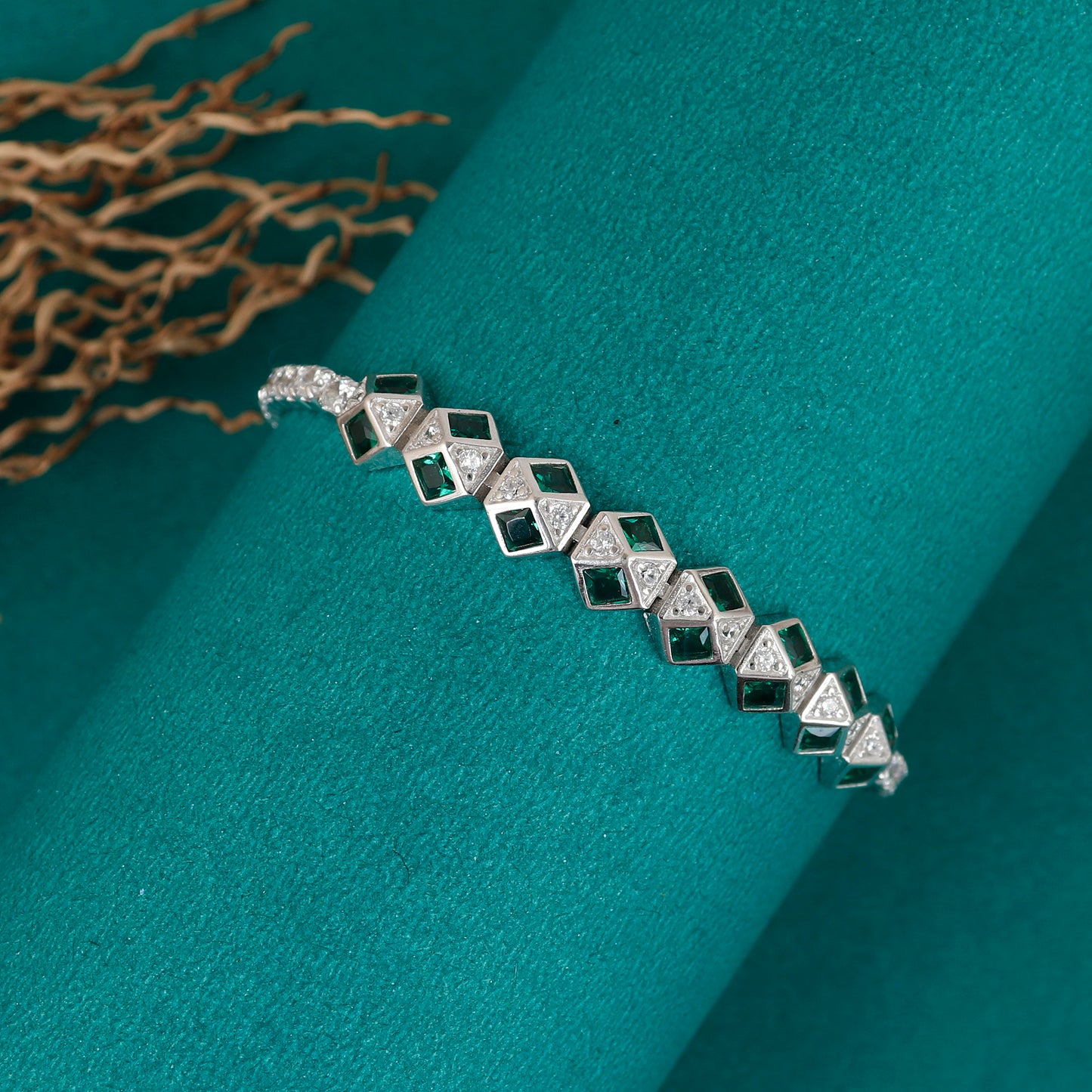 Silver Emerald Cut Stone Tennis Bracelet