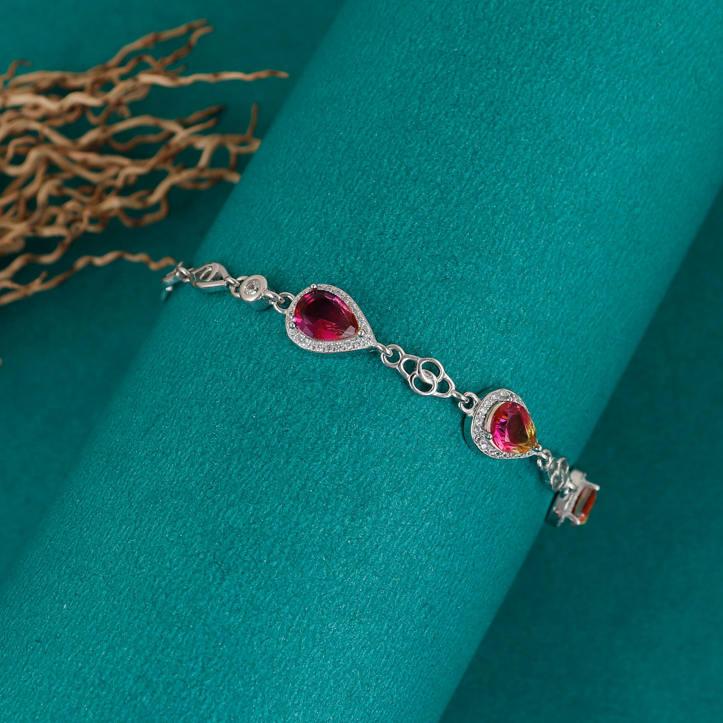 Ruby Drop Shaped Silver bracelet